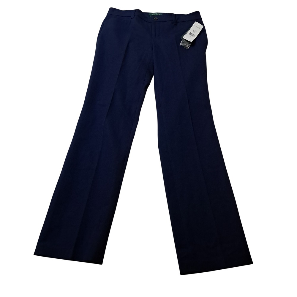 NWT Lauren Ralph Lauren Pants Womens 4 Blue Adelle Straight Leg Slim Preppy Work